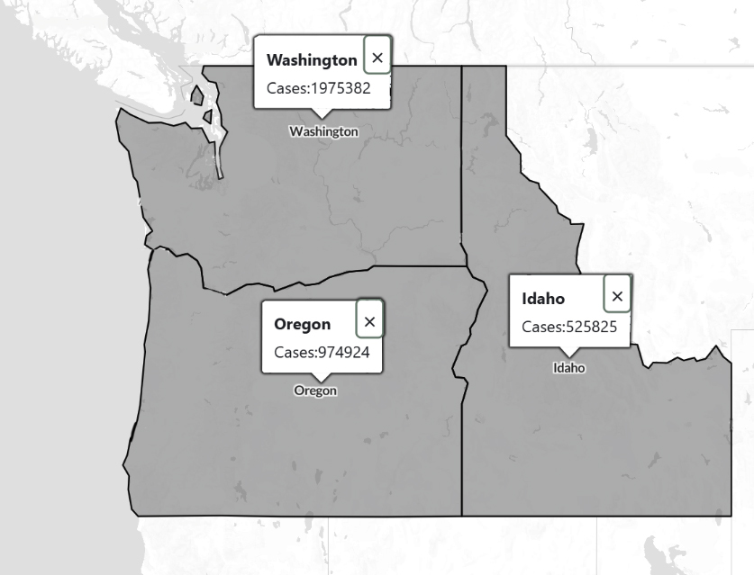 Map of Oregon, Idaho, and Washington, activate long description below